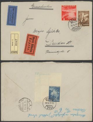 Austria 1938 - Registered Air Mail Cover Graz To Dresden Germany 36028/4