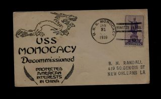 1939 Uss Monocacy Ships Cover - American Gunboat In China - Dragon Cachet