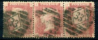 (828) Very Good Strip Of 3 Sg43 Qv 1d Rose Red Plate 99