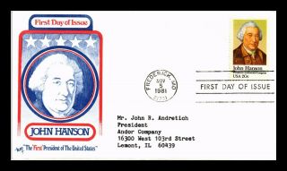Dr Jim Stamps Us John Hanson Continental Congress Fdc Marg Cover