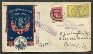P142 - George Washington Bicentennial 1932 Patriotic Cachet.  Registered Cover.
