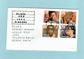 U.  S.  Fdc Art Sullivan Cachet - Four Stamps From The Jazz Singers Set No.  2