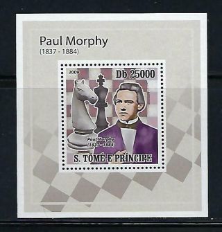 A649 Nh 2009 St.  Thomas Deluxe Souvenir Sheet Of Chess Champion Paul Morphy