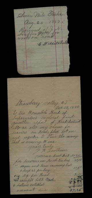 1886 Strawberry Valley,  Arizona Territory - Road Building Contractor Letter
