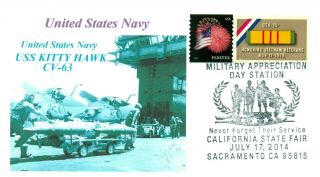 Uss Kitty Hawk Cv - 63 Vietnam War Carrier Photo Cachet Cover Pictorial Postmark