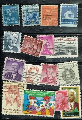 (13 - 021) 16 Assorted Cancelled Us Postage Stamps