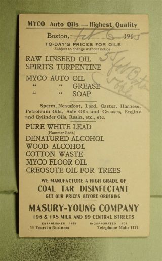 Dr Who 1915 Boston Ma Postal Card Advertising Auto Oil Co E47061