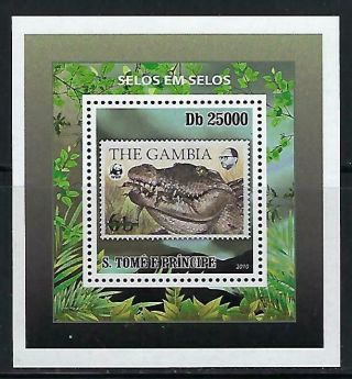 A173 Mnh 2010 St.  Thomas Deluxe Souvenir Sheet Reptile Alligator Babies In Mouth