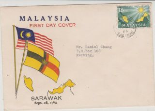 Malaysia 1963 Inauguration Private Fdc Affixed 12 Cents.
