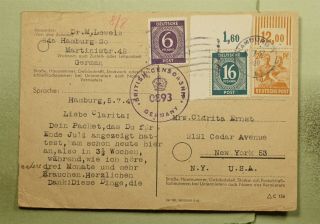 Dr Who 1947 Germany Hamburg Postcard Plate To Usa Censored E45043