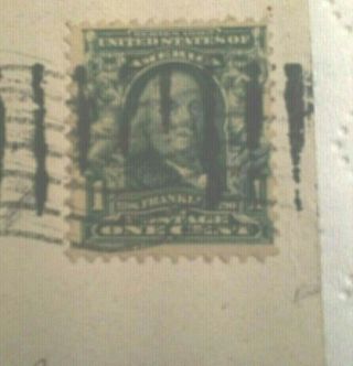 Benjamin Franklin 1 Cent Stamp Double Canceled 1907 Nebraska On Vintage Postcard