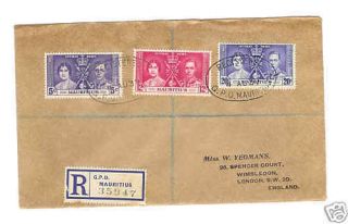 1937 Mauritius Coronation Registered Cover To London