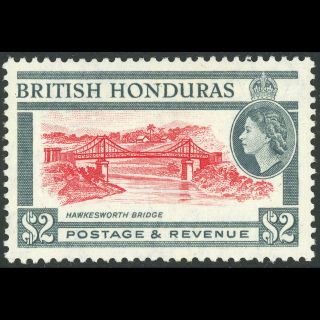 British Honduras 1953 - 62 $2 Bridge.  Sg 189.  Lightly Hinged.  (am592)