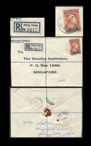 Malaya/malaysia Johore 1961 Regd Cover To Singapore,  Gelang Patah Postmark.