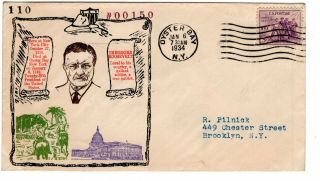 1934 Special Commemorative Cover: President Theodore Roosevelt,  Oyster Bay,  Ny