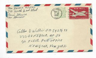 1960 Carmi,  Illinois Upcharged Airmail Canceled Cover To U.  S.  S.  Denebola
