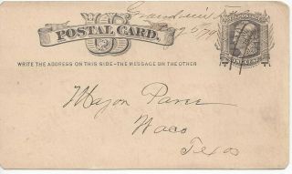 1879 Ux5 Grand View Texas Postal Card Cover To Waco Manuscript Pen Cancel