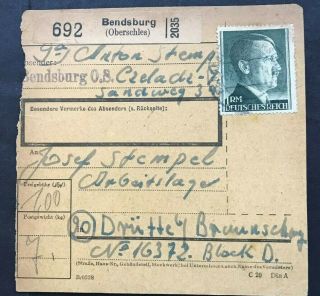 Germany 1944,  Package Receipt To Camp Drutte,  Postmark Stamp