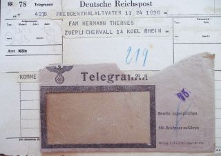 German Ww 2 Telegram - Sender Was Killed In Action In The End Of The War
