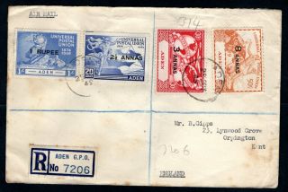 Aden - 1949 Upu Registered Airmail Cover To England