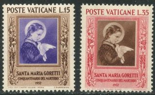 Vatican Sc 156 - 157 1953 St.  Maria Goretti Complete Set Og Nh