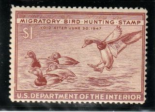 Us Rw 13 $1 Sharp Red Brown Red Head Ducks 1946 Never Hinged Superior $60