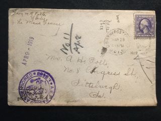 1919 U.  S.  Army Postal {busy} United States Postal Cover With " Censored " Mark