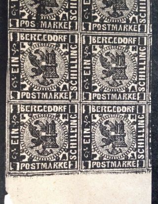 Bergedorf 1861 Block Of 6 1 Schilling Black Stamps Mnh 2