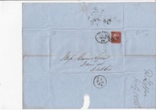 Lot:32076 Gb Qv Cover Belfast Spoon Over 1d Red Penny Star 5 Jy 1856 To Dublin
