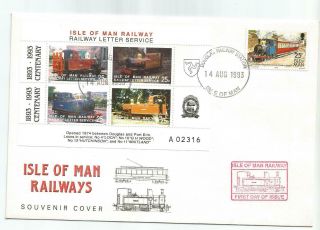 Isle Of Man 1993 Railway Letter Service Miniature Sheet Souvenir Cover