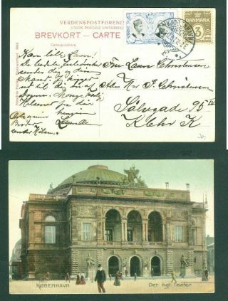 Denmark.  Christmas Card 1907 With Seal,  3 Ore,  Royal Theater,  People.  Adr: Copen