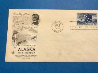 C53 Artcraft 1959 7c Fdc Admission Of Alaska Statehood L523 Juneau Air Mail