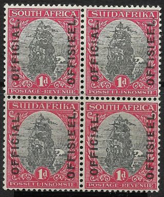 South Africa 1926 Definitive Issue Type 1 Official Ovpt 1d Block Of 4 Mnh - Vf