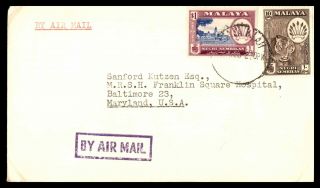 Malaya Negri Sembilan To Us 1950s Airmail Multifranked Cover