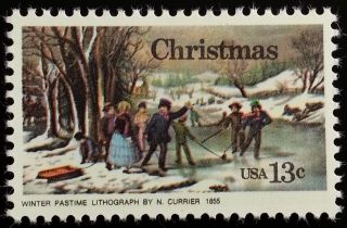 1976 13c Christmas " Winter - Pastime ",  Currier Scott 1703 F/vf Nh