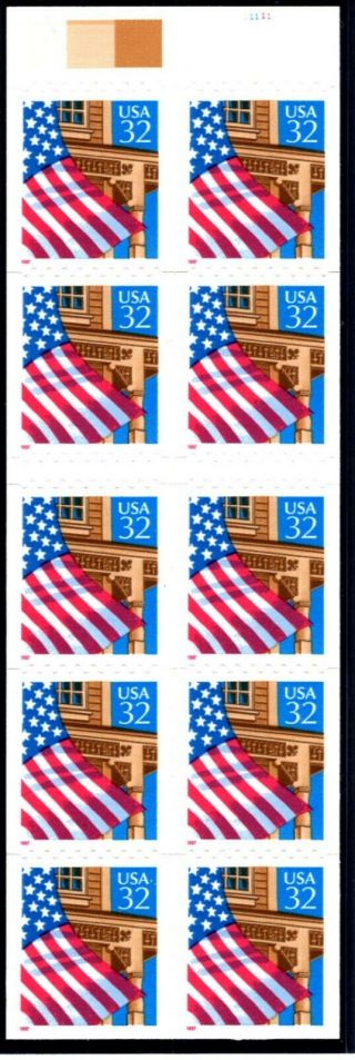 2921c,  32c Flag Over Porch,  Unfolded Booklet Pane 11111,  Pos 29,  Og Mnh