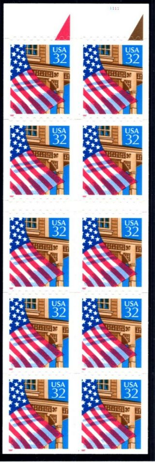 2921c,  32c Flag Over Porch,  Unfolded Booklet Pane 11111,  Pos 8,  Og Mnh