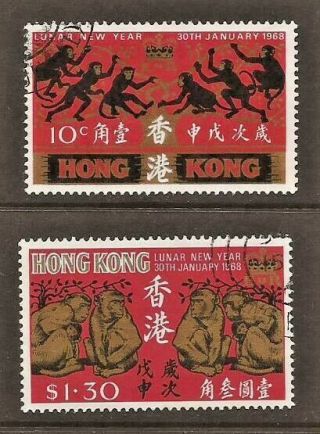 Hong Kong 1968 Sg245/246 Chinese Year.  Year Of The Monkey Fine (jb7023)