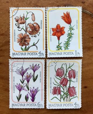 Vintage Set Of 4 Hungary Stamps Magyar Posta 1985 Flowers