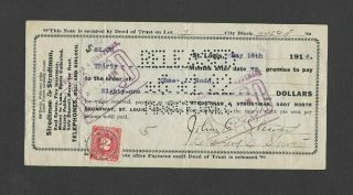 U.  S.  1916 Promissory Note,  Strodtman & Strodtman,  St.  Louis,  Mo W/ One Revenue
