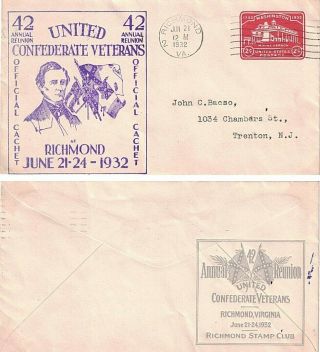 1932 Richmond,  Virginia Cover With 2,  42nd Confederate Veterans Reunion Cachets