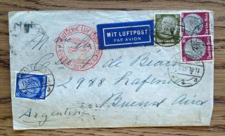 Germany 1935 Red Zeppelin Postmark Cover To Buenos Aires,  Argentina,  Censored