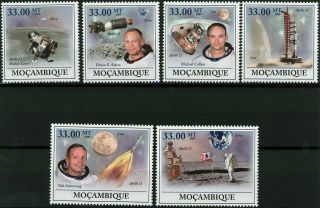 Mozambique First Man On The Moon Apollo Space Earth Planet Serie Set Of 6 Stamps