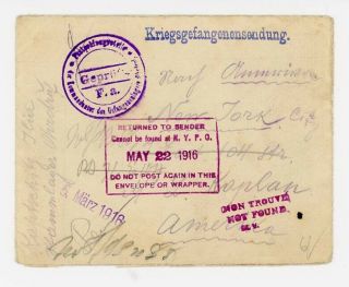 1916 Pow Cover From Ohrdruf Camp,  Germany To Usa,  Wwi Prisoner Of War