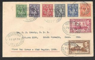 St.  Lucia - 1938 Definitive Values To 1/ - On Registered Fdc To Usa