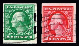 Us Stamp 408 - 9 1912 1 - 2c Washington,  Single Line Schermack Machine Perf Stamps