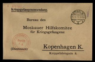 Dr Who 1917 Germany Dobeln Pow Frank To Denmark Wwi Censored E48049