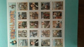 US Civil War Commemorative Complete set of 20 USA Stamps.  Souvenir Sheet.  MNH. 2