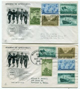 Usa - 1946 Honoring The Armed Forces - Combination Fdc Covers -