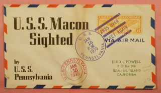 1935 Naval Uss Pennsylvania Ship Cancel Uss Macon Sighted
